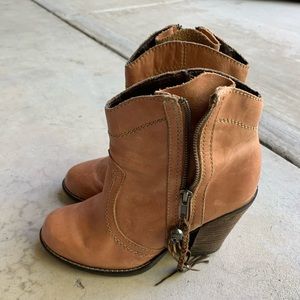 Brown cowboy style booties with zipper